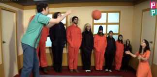 Ames room optical illusion